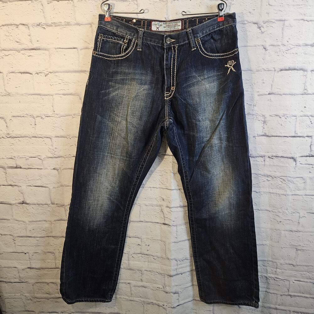 Vtg Y2K Artful Dodger Blue Denim Embroidered Jeans All Cotton Mens Size 36